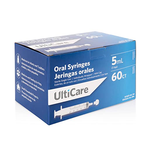 UltiCare 5mL (1 TSP) Oral Tip Syringe – Uses Include Oral Administration of Medicine for Infants, Toddlers and Small Pets, and Small HH Projects. with Cap, Sterile Individually Wrapped, 60 Count - color: 5ml (60 Count)