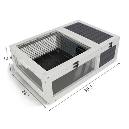 Outdoor Tortoise Enclosure, 39'' Tortoise Habitat with 2 Tray, Box Turtle Cage Indoor for Small Animals Lizards, Wood