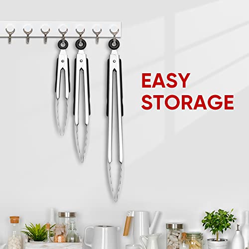 Stainless Steel Tongs Set, Food Grade Stainless Steel Kitchen Tongs, Heat Resistant 600 Degrees, for Cooking, BBQ Barbecue, Grilling, Buffet, Serving (7"+9"+12") | For Cooking/Serving/Grilling | Heat-Resistant | Dishwasher Safe - size: 7"+9"+12"