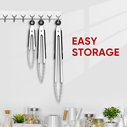 Stainless Steel Tongs Set, Food Grade Stainless Steel Kitchen Tongs, Heat Resistant 600 Degrees, for Cooking, BBQ Barbecue, Grilling, Buffet, Serving (7"+9"+12") | For Cooking/Serving/Grilling | Heat-Resistant | Dishwasher Safe - size: 7"+9"+12"