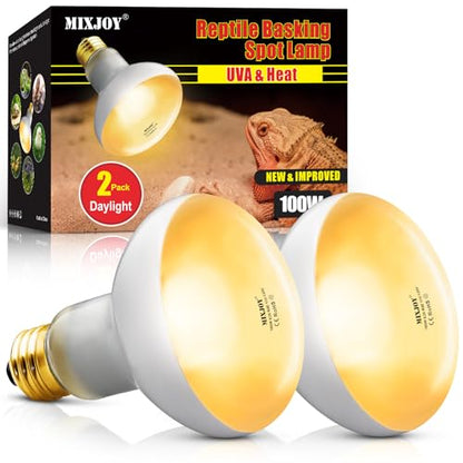 MIXJOY 100W Reptile Heat Lamp Bulbs, 2Pack Heat Lamp Bulbs for Reptiles Basking Bulbs UVA Daylight Basking Light Amphibians Heating Lamp Emitter for Lizard, Tortoise, Bearded Dragon Gecko, Chicken - style: 2Pack 100W