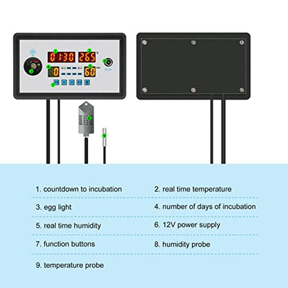 Zerodis Poultry Incubator Thermostat, Humidity and Temperature Intelligent Egg Incubator Thermostat Reptile Incubator Thermostat Incubator Thermostat for Duck Goose Eggs