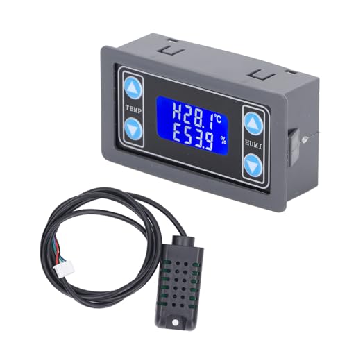 Temperature Humidity Controller Dual Relay Output 10A 0.1°C 0.1%RH Precision Machined for Greenhouse Grow Tent, Automatic Cooling Dehumidification Mode for Plant Growth Fermentation