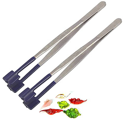Pack of 2 8 Inch Rubber Tipped Tweezers PVC Silicone Coated Soft Non Marring Flat Tip Lab Industrial Hobby Craft Tweezers Tools