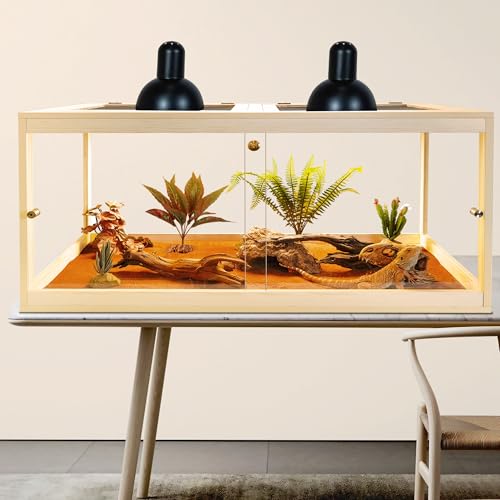 Prolee 81 Gallon Reptile Terrarium Tank 48 Inch Lizard Tank Bearded Dragon Tank with Metal Mesh Roof Door, Snake Tank with Lock Design, 48" Length - color: Oak, size: 81 Gallons