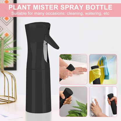 (Black Hair Mister Spray Bottle，Spray Water Bottle Fine Mist Refillable Plants（6.8OZ /200ML） Barber，Showering Pets, Plants, travel, Ironing and Cleaning ﻿ ﻿ ﻿(Continuous Spray) - color: Black
