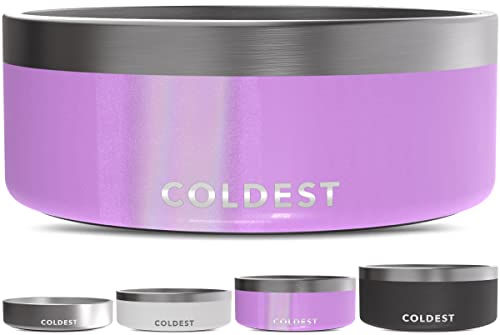Coldest Dog Bowl - Anti Rust Metal, Non Slip, 3 Layers Insulated Stainless Steel Dog Bowls - Spill Proof & Heavy Duty - Water Bowl for Dogs, Cats, Dish Washer Safe (64 oz, Saturns Purple Glitter) - color: Saturns Purple Glitter, size: 64 oz