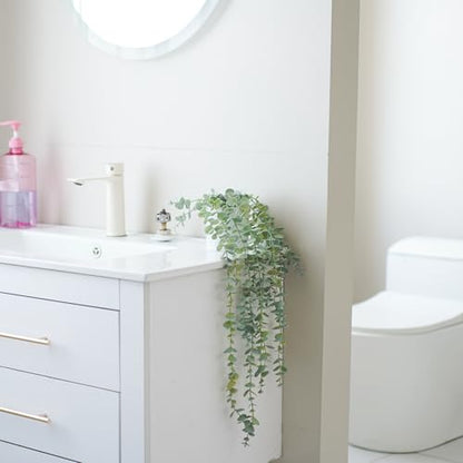 Faux Ivy Eucalyptus Vine Fake Hanging Plants in White Pot, Medium | Decorative Hanging Plants, Fake Greenery, For Shelf - size: Medium
