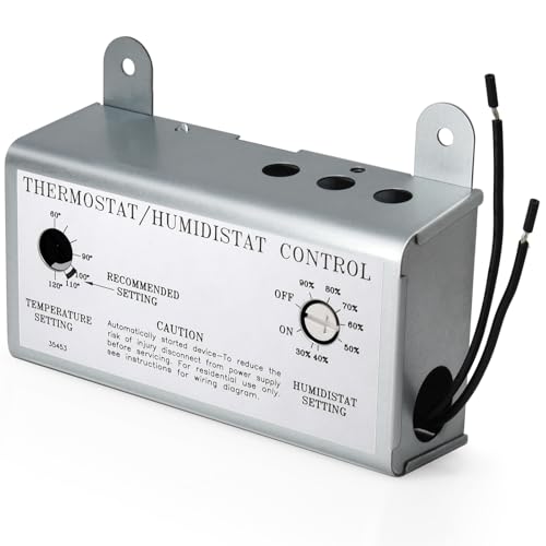Hiorucet Attic Fan with Thermostat Humidistat Controller, Adjustable Temperature Humidity Controller for Workshops Greenhouses Garages, Attic Ventilator Fan Thermostat Humidistat Control Box