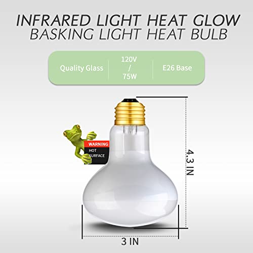75W Basking Spot Daylight Lamp UVA Reptile Heat Bulb Soft White Sun Lamp for Reptile & Amphibian - 2 Pack