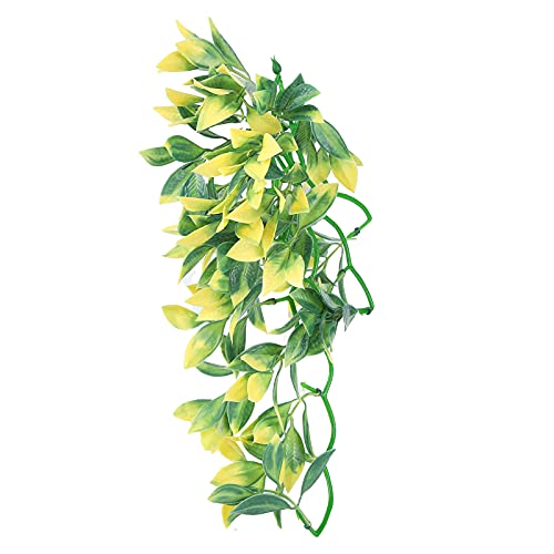 BORDSTRACT Artificial Reptile Plant, Lifelike Plastic Hanging Leaves Decoration with Suction Cup for Terrarium Fish and Reptile Habitats (T-153E2) - size: T-153E2