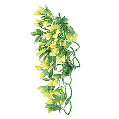 BORDSTRACT Artificial Reptile Plant, Lifelike Plastic Hanging Leaves Decoration with Suction Cup for Terrarium Fish and Reptile Habitats (T-153E2) - size: T-153E2