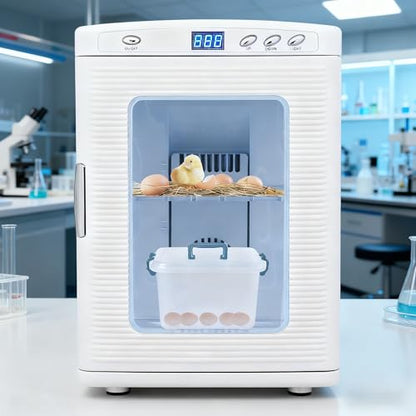 TROPOW 25L Reptile Incubator, Scientific Lab Incubator for Hatching Eggs, Digital Cooling Temperature Controlled with 5°c-60°c, Heating and Cooling for Small Reptiles, 12V/110V, White