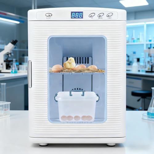 TROPOW 25L Reptile Incubator, Scientific Lab Incubator for Hatching Eggs, Digital Cooling Temperature Controlled with 5°c-60°c, Heating and Cooling for Small Reptiles, 12V/110V, White