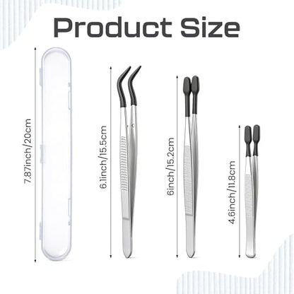 Trinkrittey 3 Pcs Tweezers with Rubber Tips Silicone Bent Flat Tip Tweezers Precision Sticker Craft Tweezer for Stamps Sticker Crafts Jewelry Beads (Black)