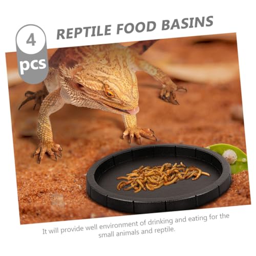 4pcs Reptile Food Bowls Smooth Plastic Drinking Dish for Tortoise Lizard Amphibian Feeding Safe Easy to Clean Water Container for Pets