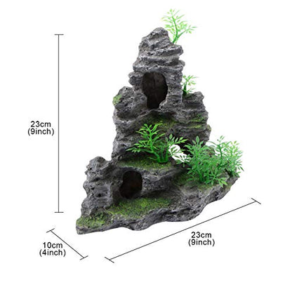 Saim Aquarium Mountain View Stone Ornament, Artificial Mountain Hill View Stone Rock Cave Aquarium Decorations Fish Tank Decor for Betta Cichlids Hideaway Cave, Hermit Crab Hideout - Small - size: 9x4x9inch-S