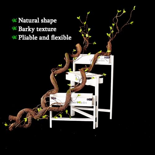 63in Bendable Thick Artificial Tree Branches Faux Wood Tree Trunk Twigs Grapevines Moss Plants Garland With Green Leaves For Wall Hanging Reptile Climbing Halloween Outdoor Arch Home Garden Decoration