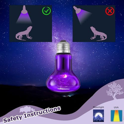 75W Reptile Night Light Bulb – Purple Basking Spot Lamp with Simulated Moonlight for Lizards, Chameleons, Snakes, Turtles, Amphibians – UVA Heat Light – 2 Pack | 3.2" - color: Purple, size: 75W - Gen1 - R63