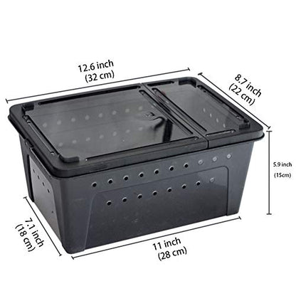 OMEM Portable Reptile Terrarium Habitat for Mini Pet Houses Breathable Holes Stackable Container (Black-L) - size: 1PCS-Black-L