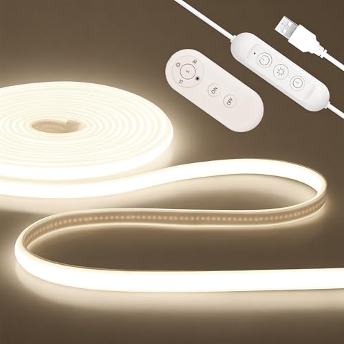 ALITOVE LED Strip Lights Waterproof 4000K Natural White 5V USB COB LED Strip Light 16.4ft Dimmable Flexible Neon Lights with Remote for Indoor Outdoor Office Home Improvement RV Boat Camping Lighting - color: 4000K Natural White, size: 5M
