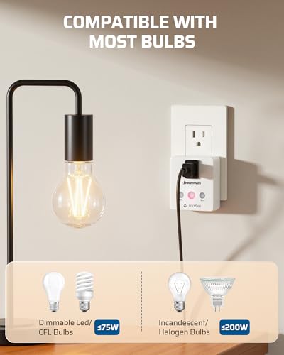 DEWENWILS Matter Plug in Dimmer Switch for Lamp, Works with Alexa, Compatible with Google Home & SmartThings APP Voice Wireless Dimmer Button Control, Dimmable LED/Tungsten Bulbs, 2.4G Wi-Fi, White - style: Matter+APP Remote Control