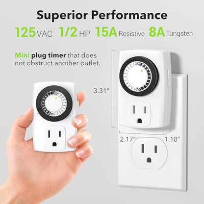 BN-LINK BND-60/U47 Indoor Mini 24-Hour Mechanical Outlet Timer, 3-Prong, 4-Pack - size: 3-Prong, 4-Pack, 1 Outlet, Mini