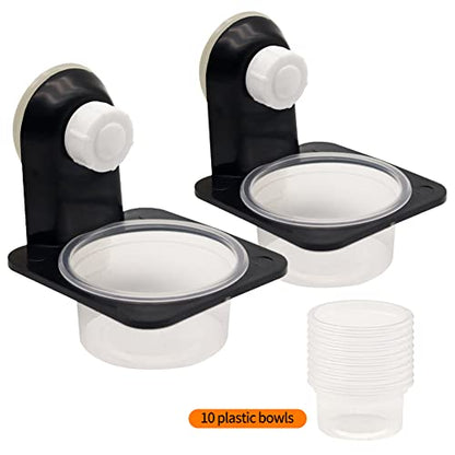 Double Crested Gecko Feeding Ledge with 10 Pcs 0.5oz Bowls, Detachable Suction Cup Reptile Feeding Dish Feeder for Lizard, Tortoise, Spider Gecko - style: Single