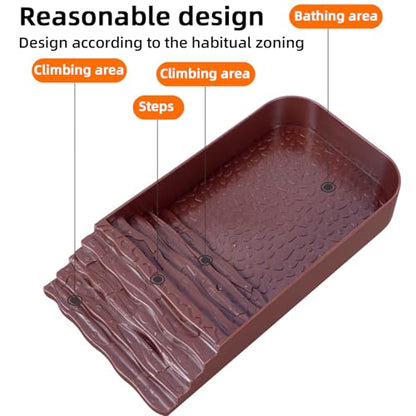 3 PCS Reptile Water Dish, Leaf Reptile Water Bowl, Amphibians Habitat Tortoise Food Bowl with Climbing Ramp for Turtle, Gecko, Snake, Bearded Dragon, Lizard - color: Brown