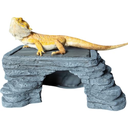 Bearded Dragon Basking Platform, Reptile Hides and Caves, Large Reptile Basking Rock for Adult/Juvenile Bearded Dragon Gecko Lizard Turtle, Slate Rock Climing Hideout