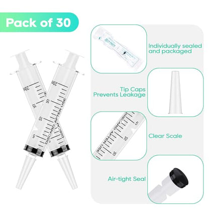 JOLLY PARTY 30 Pack 20mL Syringes, Plastic Syringes with Catheter Tip and Cap, Individually Sealed Feeding Syringe For Dogs, Measuring Syringe For Liquid, Scientific Labs, Refilling, Dispensing - style: 20ml
