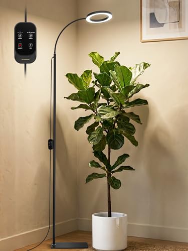 GLOWRIUM Grow Lights for Indoor Plants, Full Spectrum LED Grow Light, Stepless Dimming,3 Lighting Mode and Adjustable Height, Plant Light with 3/9/12/16H Timer (Black, Single Head) - color: Black, size: Single head