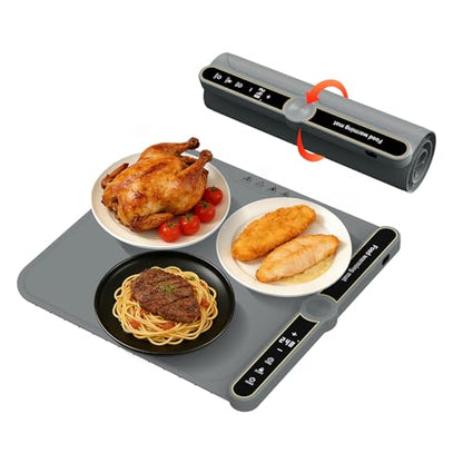 Small Food Warming Mat Portable Soft Food Warmers for Parties,Fermentation,Thaw,Countertop Electric Warming Mat for Food 9-Level Precise TEMP Control Keep Warming Last 18 Hours(Grey) - size: Grey-Small
