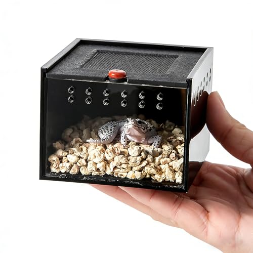 Black Acrylic Spider Feeding Box, Small Insect Breeding Enclosure, Semi-Concealed Cage with Sliding Web Lid, Hand-Held Observation Terrarium for Small Reptiles, Jumping Spiders Enclosure and Scorpions