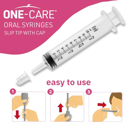 Pack of 100, ONE-CARE 10ml Oral Syringe with Cap, Latex-free, 100 Oral Dispensers - 10ml, Prolonged Slip Tip, Uses include oral administration of medicine for infants, adults and animals - size: 10 ml Black Scale