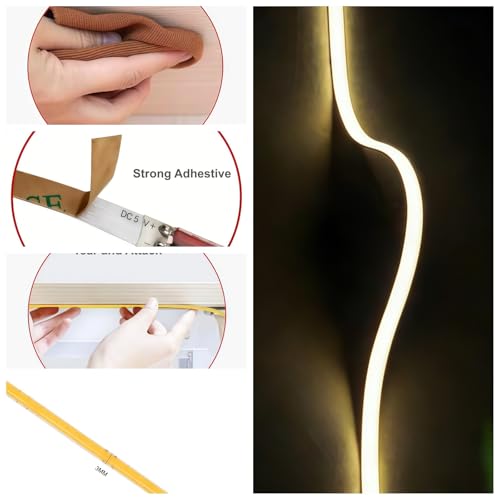 Ultra-Narrow 3mm USB COB LED Strip Lights Self-Adhesive, for Kitchen Cabinets, Bedroom, Gaming Desk (4000k Natural White, 4ft) - color: 4000k Natural White, size: 4ft