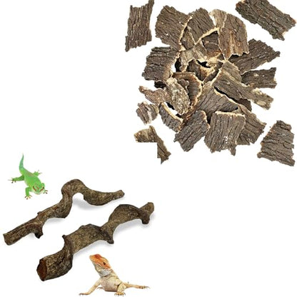 Reptile Cork Bark with Reptile Climbing Decor Thick Wood Branches Snake Habitat Decorations Terrarium Wooden Tree Trunk Ornament
