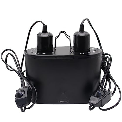 Dual Reptile Deep Dome Lamp Fixture with Temperature Adjustment,Dual Deep Cap Combo Integration Design Heat Lighting Lamp UVB Light with Independent Switches, for Reptile Snake and Tortoise