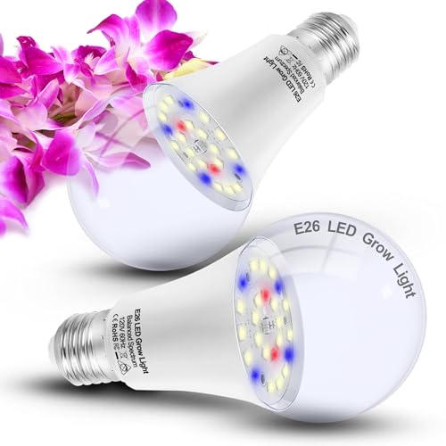 ALIDE Full Spectrum Plant Grow Light Bulbs E26 A19 10W,Plant Growing Lamp Bulbs with Balanced Spectrum 5000K White Blue Red Yellow for Indoor Seeds Greens Laboratory Greenhouse Garden Hydroponic,2Pcs - size: E26-2