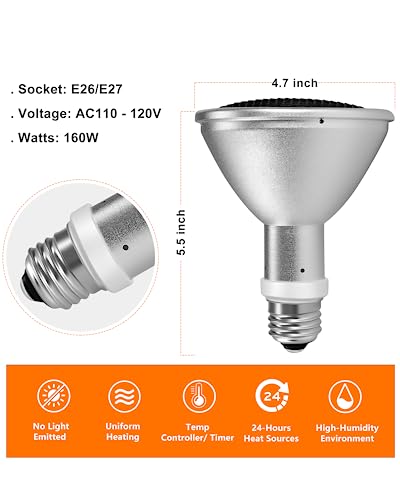 Deep Heat Projector - DHP 160W Infrared Reptile Heat Lamp Bulbs for Turtle Light Bearded Dragon Chicken Lizard Leopard Gecko Snake - color: Dhp 160w