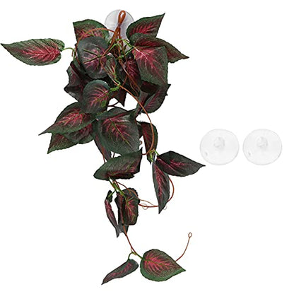 Pssopp Lifelike Plant Decorative Hanging Silk Terrarium Plant with Suction Cup for Reptile Rainforest Box Aquarium Landscape(NFF‑85)