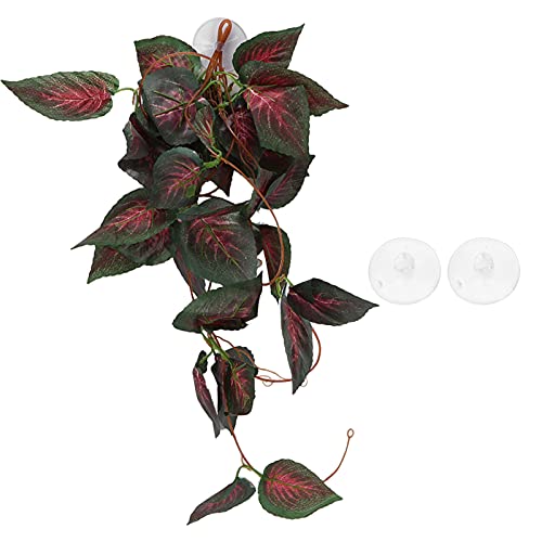 Pssopp Lifelike Plant Decorative Hanging Silk Terrarium Plant with Suction Cup for Reptile Rainforest Box Aquarium Landscape(NFF‑85)