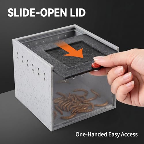 Cricket Keeper - Escape-Proof Insect Habitat Container for Dubia Cockroaches, Tarantulas, Spiders and Breadworms - Ventilated Bug Cage with Feeding Bowl (No Assembly Needed) (Grey) - color: grey