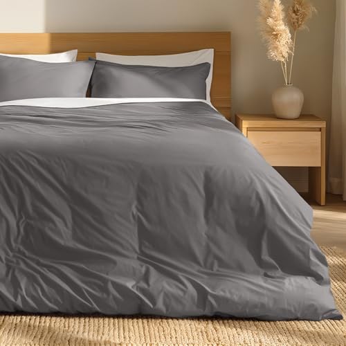 Bare Home 100% Organic Cotton Queen Duvet Cover Set - Crisp Percale Weave - Lightweight & Breathable - Cooling Duvet Cover Set (Queen, Grey) - color: 02 - Grey (No Comforter), size: Queen