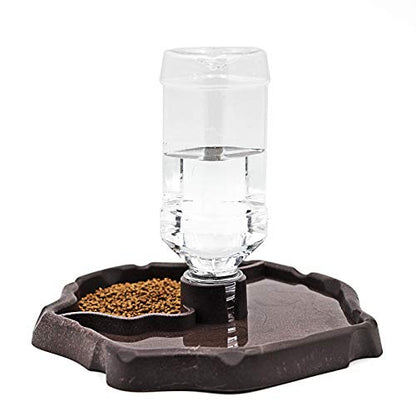Automatic Reptile Feeder Reptile Food and Water Dish Bowl Bottle Tortoise Turtle Water Dispenser for Bearded Dragon Gecko Lizard (Brown) - color: Brown