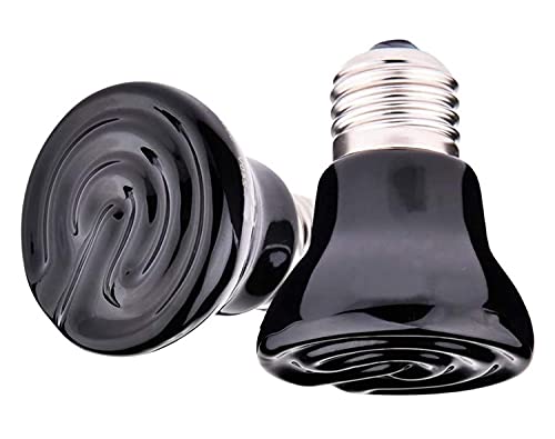 2-Packs 50W Black Ceramic Heat Lamp Mini Reptile Heat Lamp Bulbs E26/E27 Infrared Reptile Heat Emitter Heater Lamp Bulb No Light Lamps for Lizard Brooder Coop Aquarium Habitat Lizard Turtle