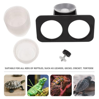 BESPORTBLE Reptile Feeding Station with Dual Food Basins and 10 Plastic Bowls, Suction Cup Mounted Water and Food Dish for Tree-Dwelling Pets, Suitable for Geckos and Lizards in Terrariums