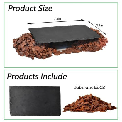 Reptile Basking Platform,7.9"x3.9" Bearded Dragon Basking Slate Rock with Bark Substrate,Tortoise Rock Plate Feeding Dish Resting Climbing Tank Accessories for Lizards Snakes Turtles Gec - size: S | 7.9" x 3.9"Slate Rock with Bark Substrate