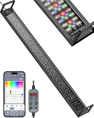 Pawfly Aquarium Light for Plants, 42 W Bluetooth Fish Tank Light, Full Spectrum Aquarium Lights for 48"-54" Fish Tanks, Extendable 24/7 LED Lights with Timer Modes & Adjustable Brightness - color: App control, size: 48" to 54"