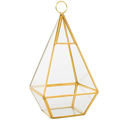 D'Eco Glass Gold Pyramid Centerpiece (5x5x10) - Hanging Planter Terrarium - Spring Home & Wedding Decor - Fill with Succulents, Cacti, Air Plants, Moss, Flowers for Plant Lovers